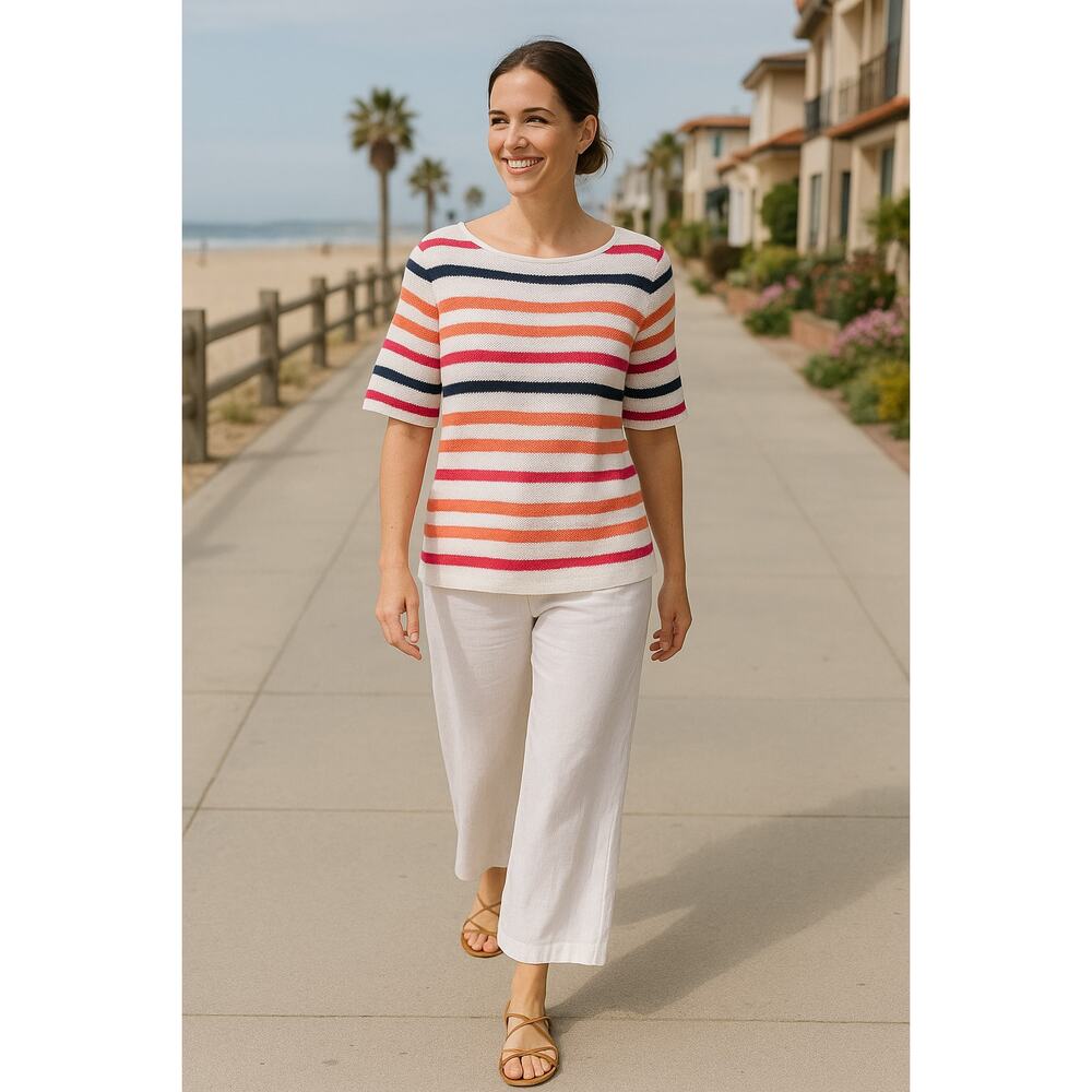 Marble Multi-Color‎ striped knit sweater in Multi Pink size M